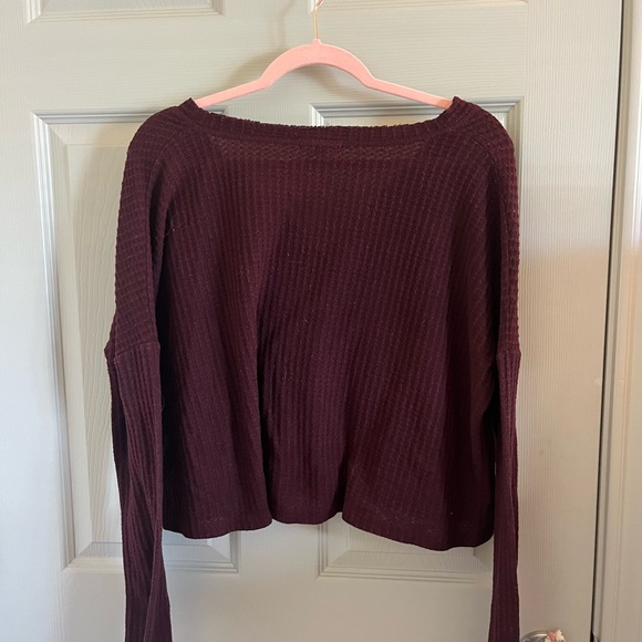 Deep Wine Ribbed Button-Up Cardigan - Picture 2 of 4